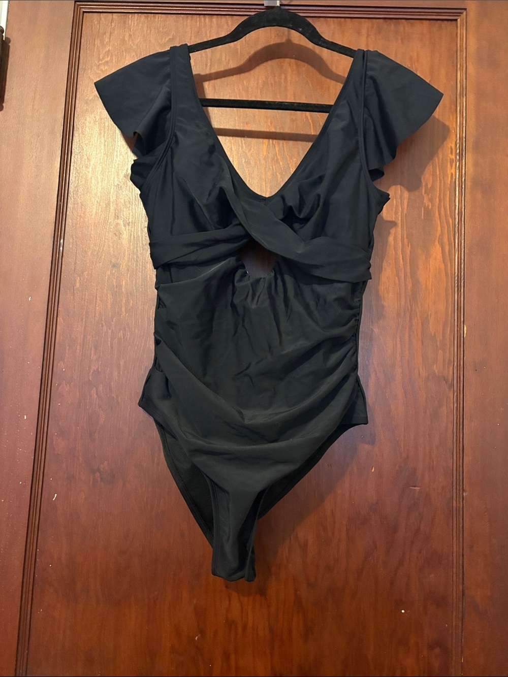 Cupshe Tummy Control V Neck Ruffled Sleeve Ruched Cutout One Piece Swimsuit